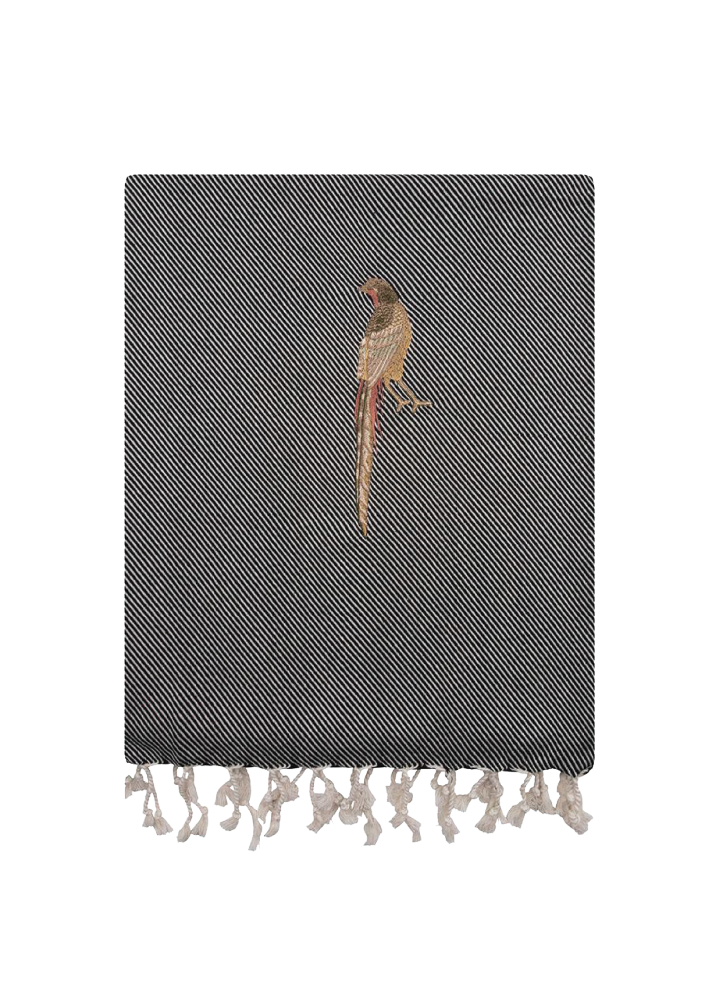 Le Voyage Hand-loomed Throw | The Pheasant in Navy