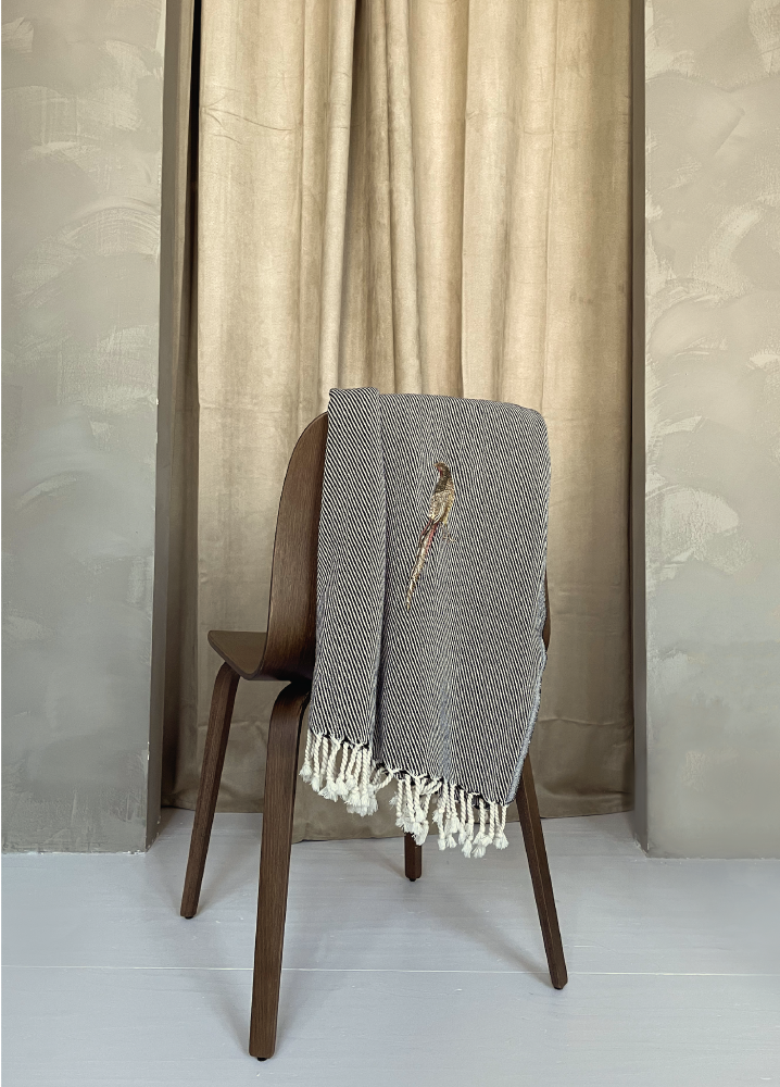 Le Voyage Hand-loomed Throw | The Pheasant in Navy